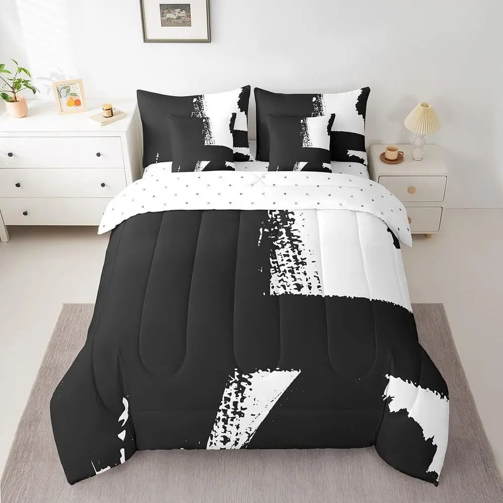 7-Piece Full Size Bedding Set: White Deep Black Geometric Comforter with Sheets, Pillowcases & Covers, Breathable Microfiber
7-Piece Full Size Bedding Set: White Deep Black Geometric Comforter with Sheets, Pillowcases & Covers, Breathable Microfiber