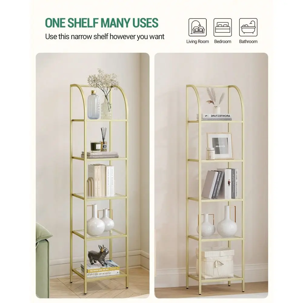 Bookcase Bookshelf, Tempered Glass Arched Bookshelf For More Storage, Slim Shelving Unit For Bedroom, Bathroom, Home Office, Steel Frame, Room Decor, 5 Tier Gold
Bookcase Bookshelf, Tempered Glass Arched Bookshelf For More Storage, Slim Shelving Unit For Bedroom, Bathroom, Home Office, Steel Frame, Room Decor, 5 Tier Gold