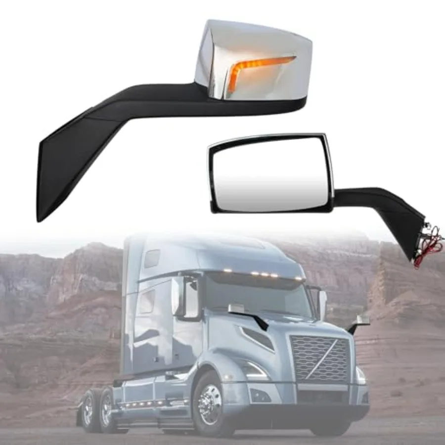 Chrome Hood Mirror Assembly with LED Light Replacement for Volvo VNL 2004-2016 Semi Trucks Driver and Passenger Side Chrome Fin
Chrome Hood Mirror Assembly with LED Light Replacement for Volvo VNL 2004-2016 Semi Trucks Driver and Passenger Side Chrome Fin
