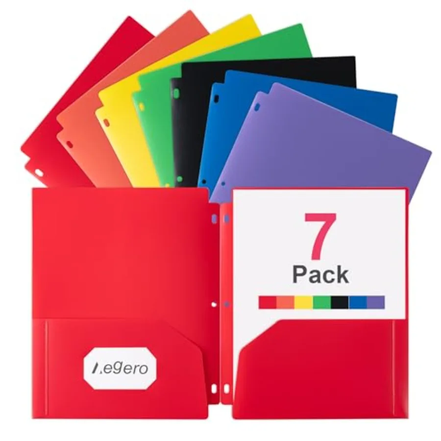 Plastic 3 Hole Punch Folders with Pockets 7 Pack, Assorted Colors,Fits 3-Ring Binder, Divider Folder for Notebook, Durable Poly
Plastic 3 Hole Punch Folders with Pockets 7 Pack, Assorted Colors,Fits 3-Ring Binder, Divider Folder for Notebook, Durable Poly