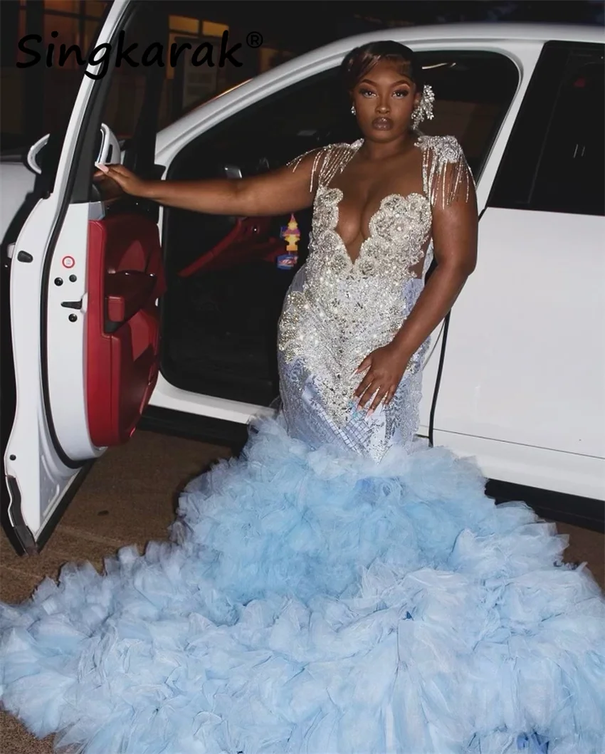 Sparkly Sky Blue Mermaid Prom Dress Beading Diamonds Crystal Elegant Senior Birthday Party Dress 2024 Ruffles Tiered Customized
Sparkly Sky Blue Mermaid Prom Dress Beading Diamonds Crystal Elegant Senior Birthday Party Dress 2024 Ruffles Tiered Customized