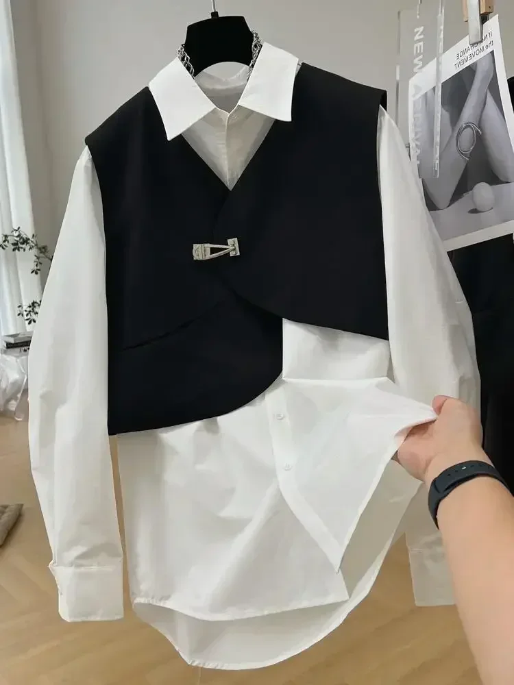 Черный жилет-поло с длинными рукавами, женский, весенне-осенний, новый, повседневный, свободный крой, комплект из двух предметов
Черный жилет-поло с длинными рукавами, женский, весенне-осенний, новый, повседневный, свободный крой, комплект из двух предметов