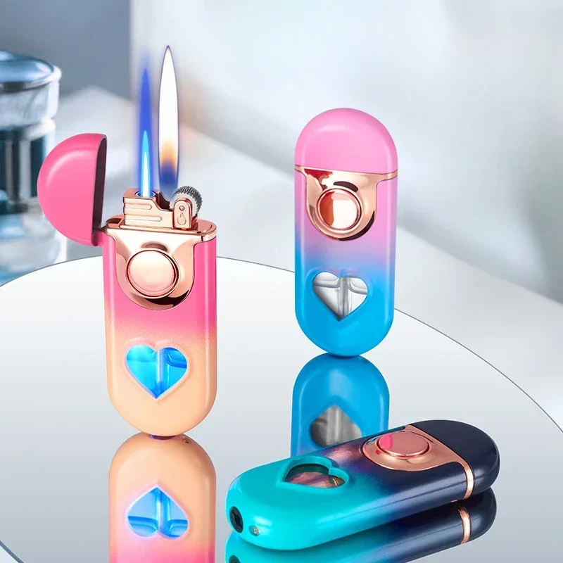 Metal Love Double Flame Butane Gas Lighter Creative LED Blue Light Transparent Gas Window Grinding Wheel Ignition Cigar Lighters
Metal Love Double Flame Butane Gas Lighter Creative LED Blue Light Transparent Gas Window Grinding Wheel Ignition Cigar Lighters