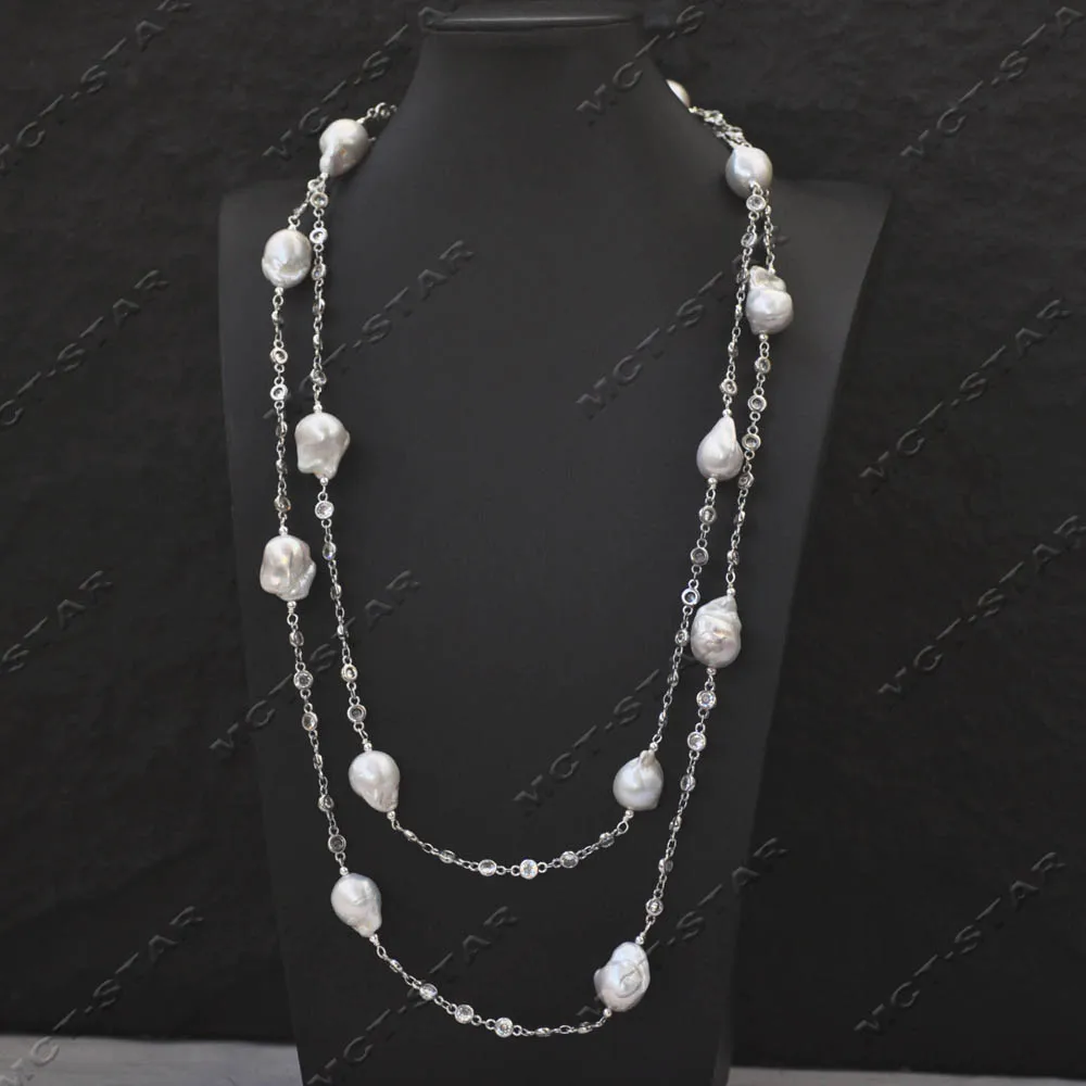 Z14374 50'' 25mm White Baroque Keshi Reborn Pearl CZ Chain Necklace
Z14374 50'' 25mm White Baroque Keshi Reborn Pearl CZ Chain Necklace