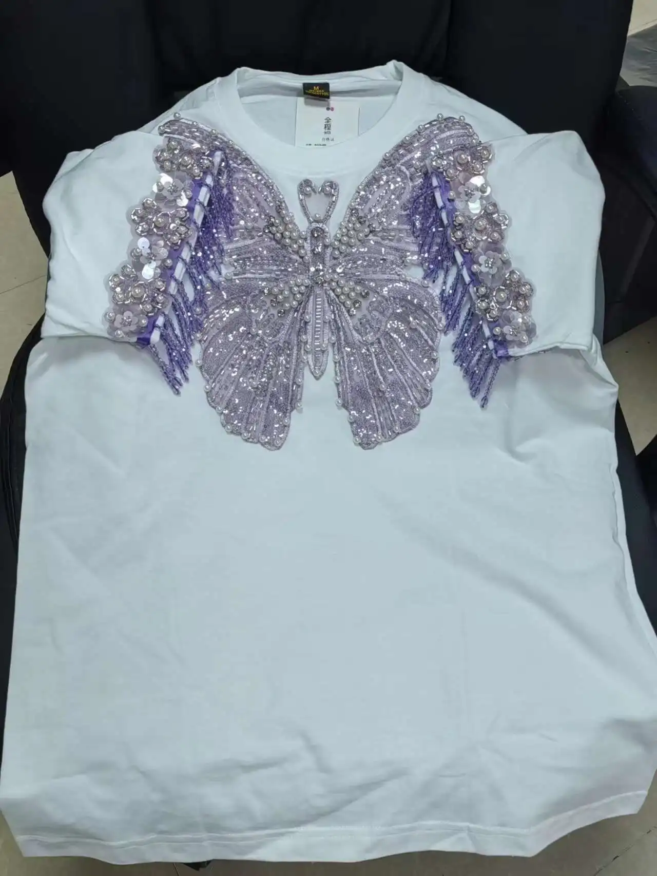 New In 2024 Beaded Tassel Cotton T-Shirt For Women Embroidery Butterfly Mid-Length T-Shirts Loose Casual White Top
New In 2024 Beaded Tassel Cotton T-Shirt For Women Embroidery Butterfly Mid-Length T-Shirts Loose Casual White Top