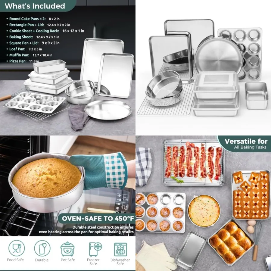 Bakeware s, Stainless Steel Baking Pan Set Includes Cookie Sheet, Round Square Rectangle Cake Pans with Lids, Multi-Functional
Bakeware s, Stainless Steel Baking Pan Set Includes Cookie Sheet, Round Square Rectangle Cake Pans with Lids, Multi-Functional