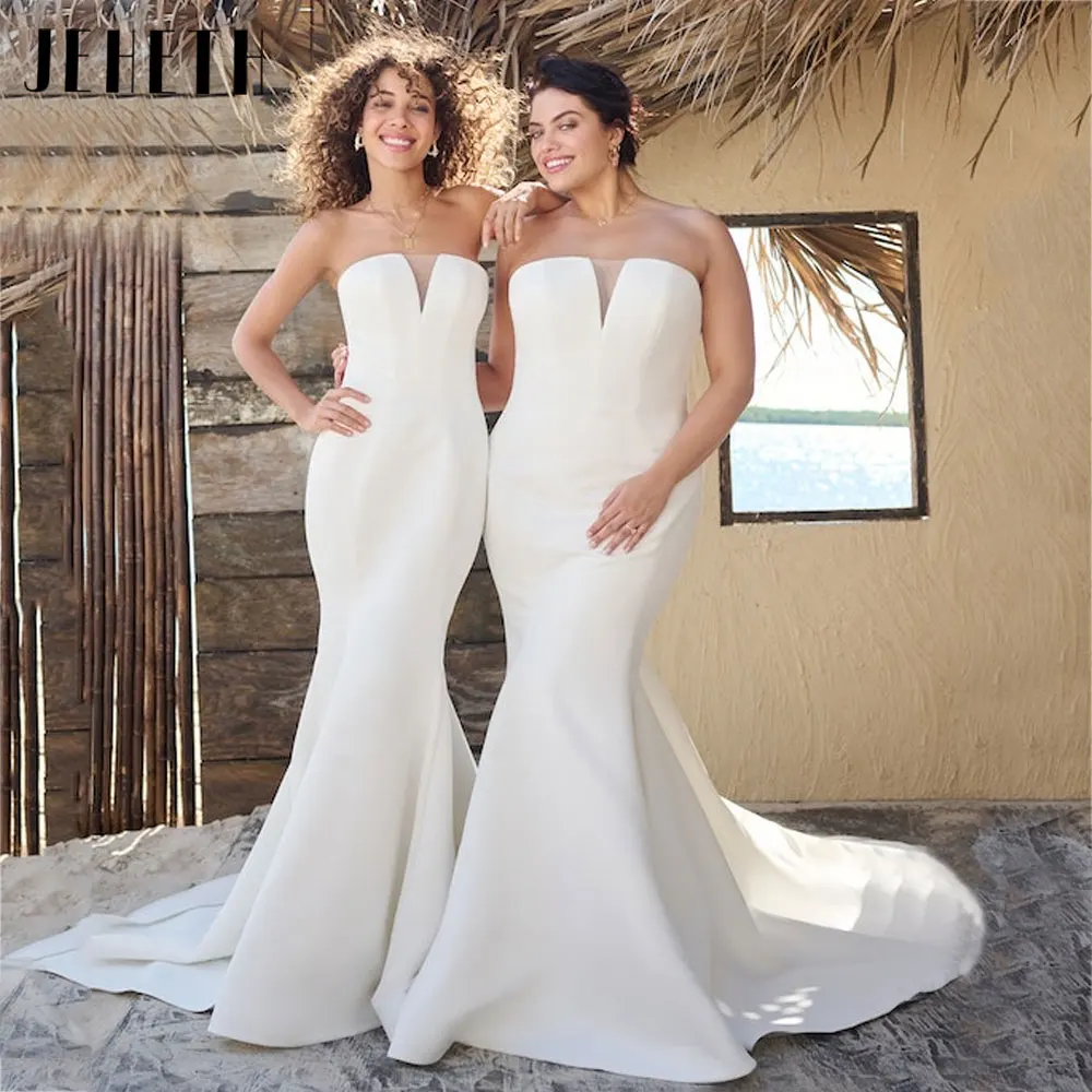 JEHETH Mermaid Strapless Satin Bridal Gowns Sleeveless Backless Wedding Dresses Back Buttons vestidos de gala 2024 Custom Made
JEHETH Mermaid Strapless Satin Bridal Gowns Sleeveless Backless Wedding Dresses Back Buttons vestidos de gala 2024 Custom Made