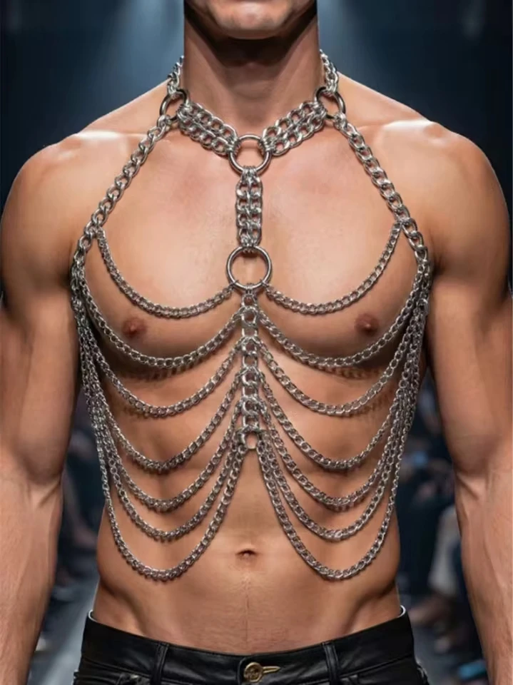 New European And American Metal Aluminum Chain Multi-Layer Sexy Chest Chain Nightclub Halterneck Men's Body Chain
New European And American Metal Aluminum Chain Multi-Layer Sexy Chest Chain Nightclub Halterneck Men's Body Chain