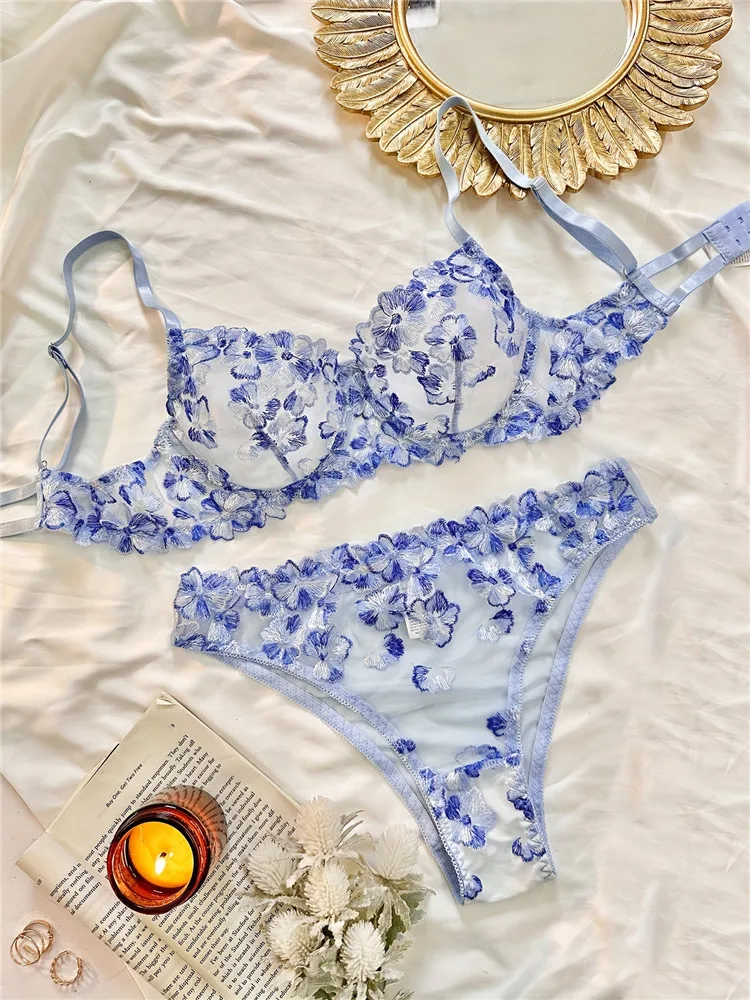 Romantic Lingerie Sets Sexy Embroidery Floral Underwire Lace Seamless Flower Underwear See Through Women Exotic Bra Brief Sets
Romantic Lingerie Sets Sexy Embroidery Floral Underwire Lace Seamless Flower Underwear See Through Women Exotic Bra Brief Sets