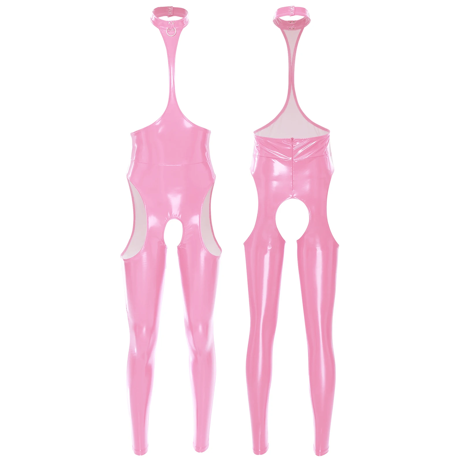 Women Cutout Crotch Patent Leather Jumpsuit Clubwear Halter Sleeveless Hollow Out Zipper Catsuit Wetlook Tight-fitting Bodysuit
Women Cutout Crotch Patent Leather Jumpsuit Clubwear Halter Sleeveless Hollow Out Zipper Catsuit Wetlook Tight-fitting Bodysuit