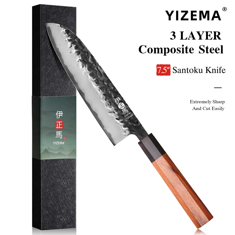 YIZEMA 7,5 "Японский нож Сантоку трехслойный композитный стальной кухонный нож из нержавеющей стали ручной работы профессиональный нож шеф-повара
YIZEMA 7,5 "Японский нож Сантоку трехслойный композитный стальной кухонный нож из нержавеющей стали ручной работы профессиональный нож шеф-повара