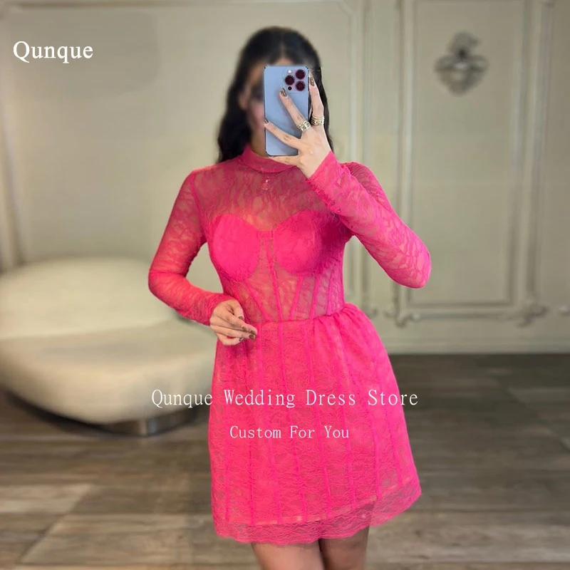 Qunque Mini Lace Vestido Gala High Neck Long Sleeves Prom Dress Lace-up Back Cocktail Dresses Special Occasion Gowns Customized
Qunque Mini Lace Vestido Gala High Neck Long Sleeves Prom Dress Lace-up Back Cocktail Dresses Special Occasion Gowns Customized
