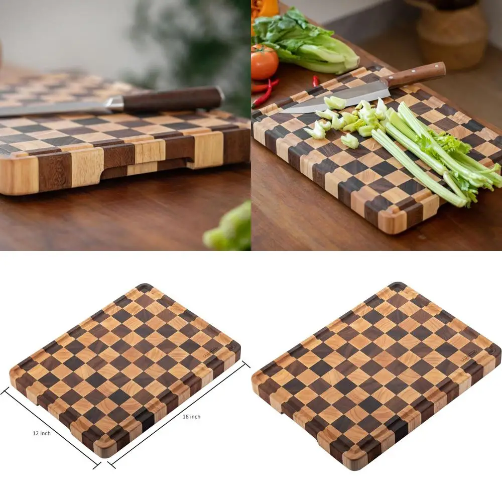 Acacia & Rubberwood 16x12 Inch End Grain Chopping Board with Juice Groove and Legs
Acacia & Rubberwood 16x12 Inch End Grain Chopping Board with Juice Groove and Legs