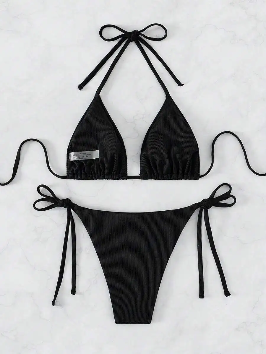 Women Solid Color Triangle Halter Tie Side Bikini Set
Women Solid Color Triangle Halter Tie Side Bikini Set