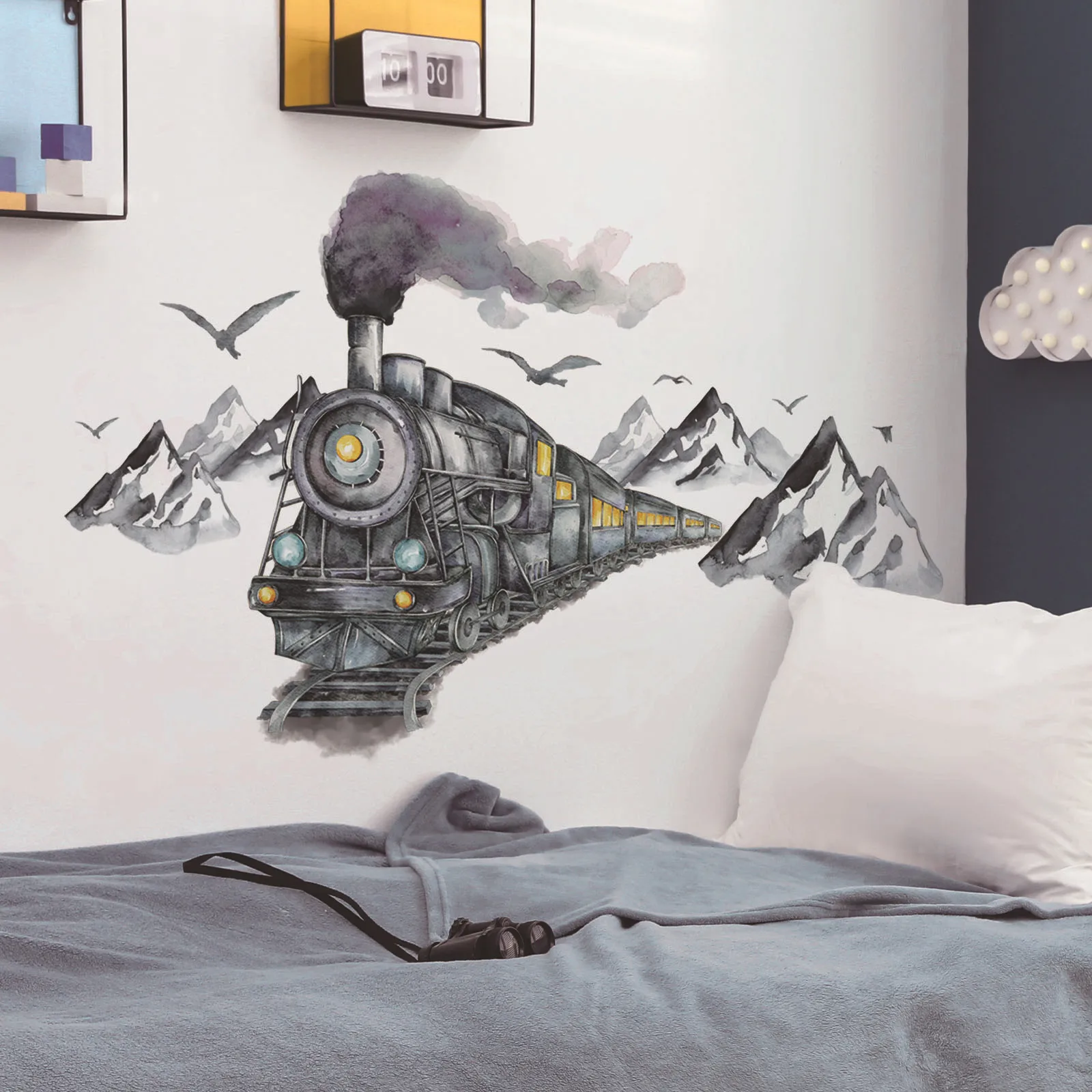 Smoking Train Flying Birds Mountains Wall Decals Bedroom Kids Nursery Babies Room Decor Self-adhesive Wall Art Mural Stickers
Smoking Train Flying Birds Mountains Wall Decals Bedroom Kids Nursery Babies Room Decor Self-adhesive Wall Art Mural Stickers
