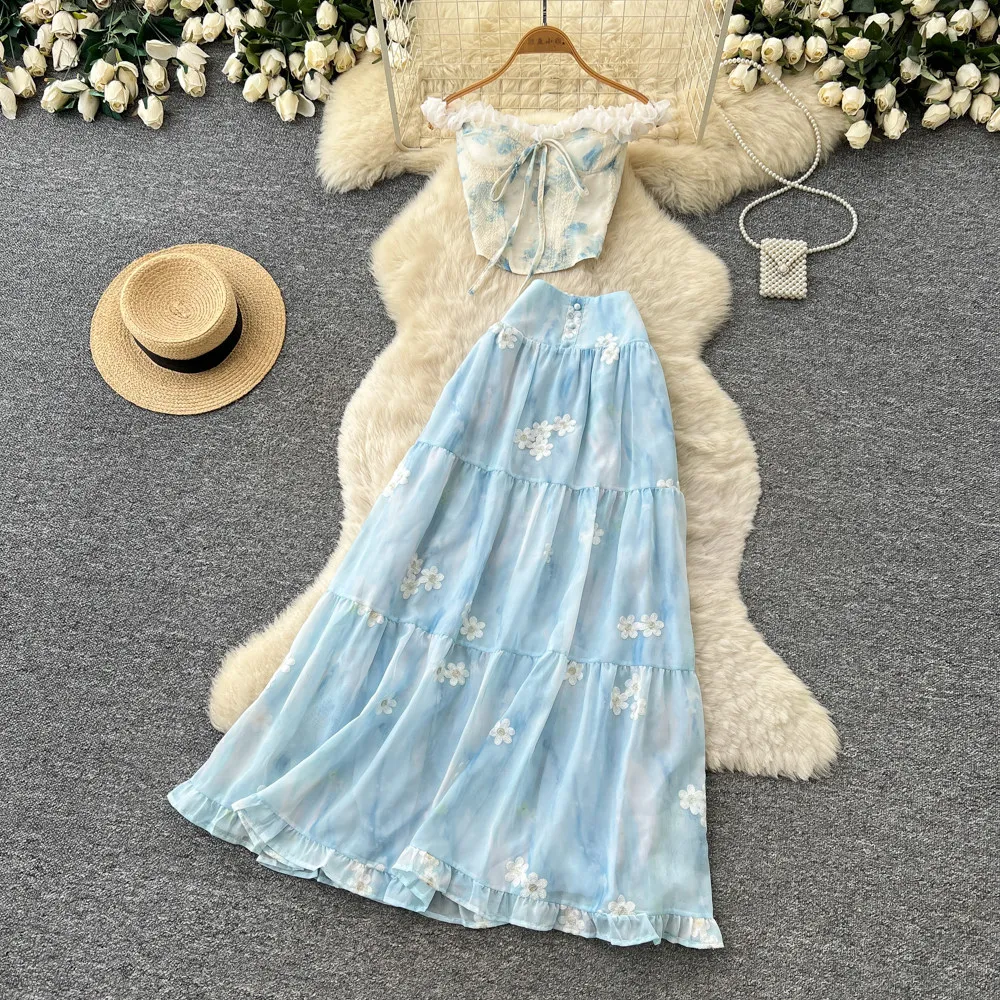 Women Two Piece Sets Skirt Set Sleeveless Strapless Sexy Tops Long Skirts A Line High Waist Y2k Streetwear Elegant Print Summer
Women Two Piece Sets Skirt Set Sleeveless Strapless Sexy Tops Long Skirts A Line High Waist Y2k Streetwear Elegant Print Summer