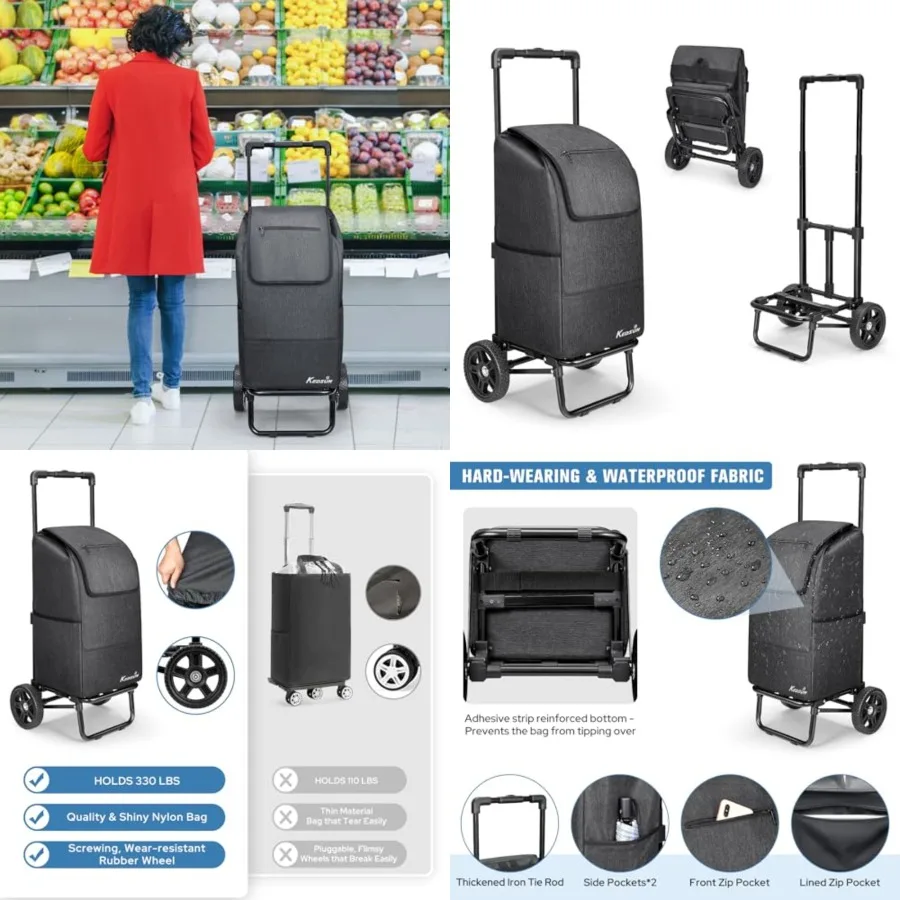 2 in 1 Shopping Carts for Groceries, 330 lbs Grocery Cart on Wheels, Foldable Utility Carts with Wheels, Hand Truck with Waterp
2 in 1 Shopping Carts for Groceries, 330 lbs Grocery Cart on Wheels, Foldable Utility Carts with Wheels, Hand Truck with Waterp