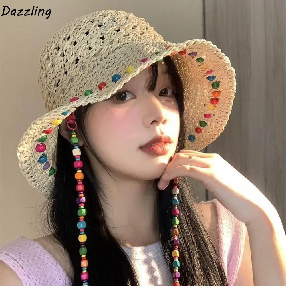 Casual Elegant Woman's Straw Hat Foldable Wide Brim Lace Brim Sunshade Cap with Rope Weaving Colorful Straw Hat Beach
Casual Elegant Woman's Straw Hat Foldable Wide Brim Lace Brim Sunshade Cap with Rope Weaving Colorful Straw Hat Beach