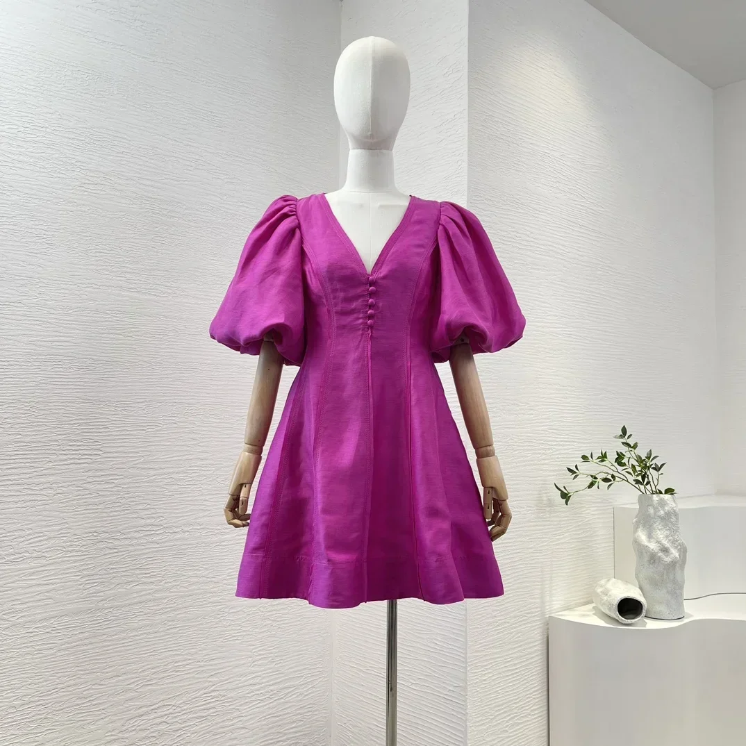 Solid Rose Red 2024 Latest Collection Puff Short Sleeve V-neck A-line Folds Women Mini Dress
Solid Rose Red 2024 Latest Collection Puff Short Sleeve V-neck A-line Folds Women Mini Dress