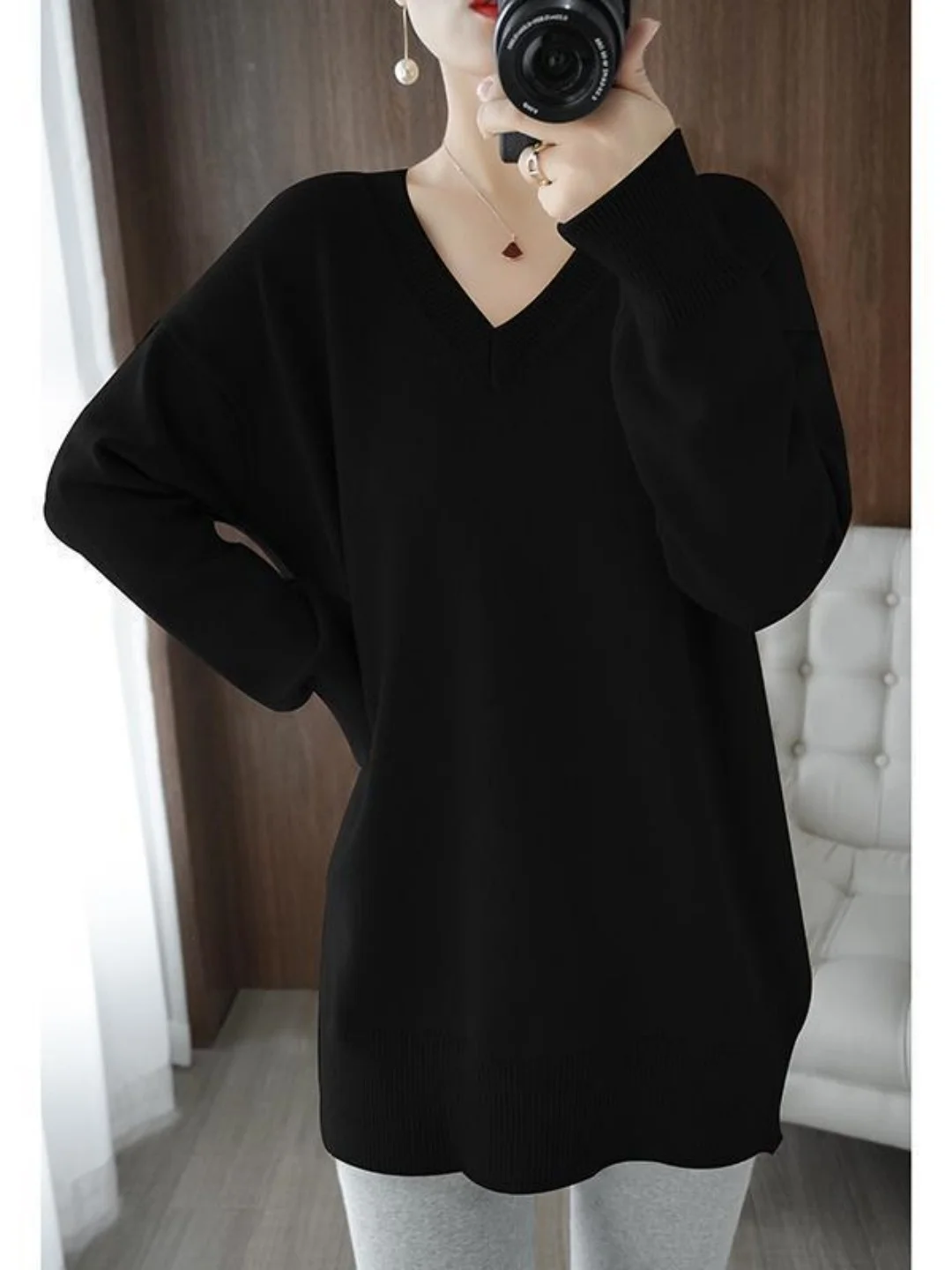 Корейский трикотаж Sle V-Ne, свободный длинный женский свитер средней длины, верхняя одежда больших размеров, повседневная одежда, повседневный вид
Корейский трикотаж Sle V-Ne, свободный длинный женский свитер средней длины, верхняя одежда больших размеров, повседневная одежда, повседневный вид