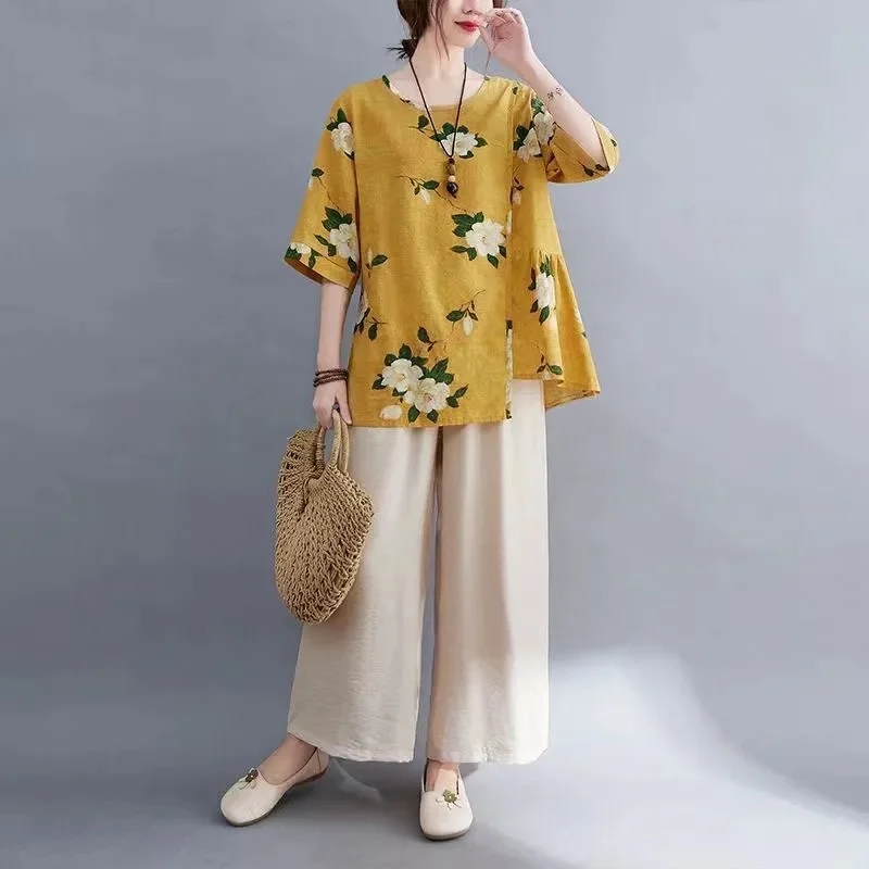 Middle-aged Mother Women's Fashion Stitching Cotton Linen Suit 2025 Summer New Female Joker Size Short Sleeve Two-Piece Suit
Middle-aged Mother Women's Fashion Stitching Cotton Linen Suit 2025 Summer New Female Joker Size Short Sleeve Two-Piece Suit