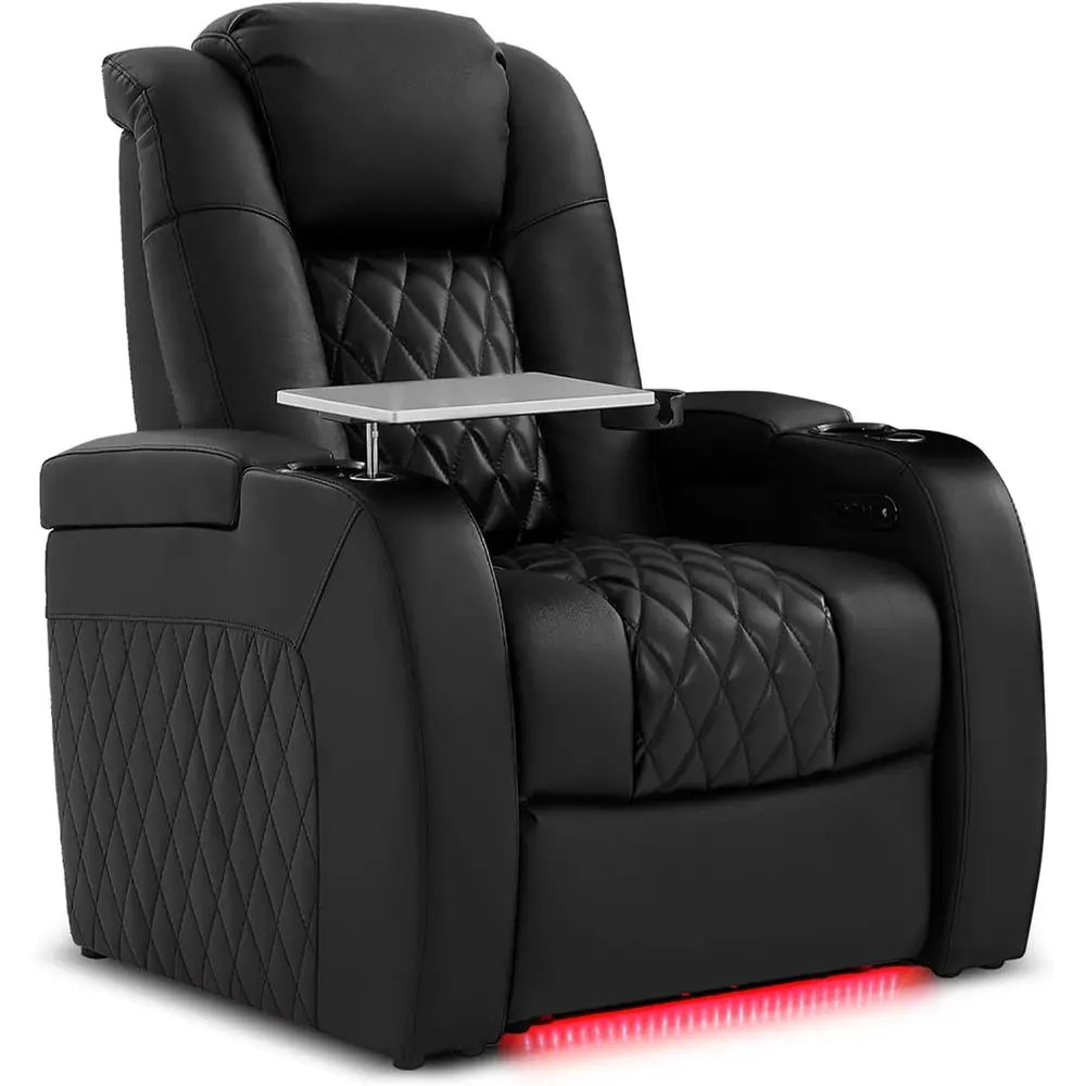 Premium Top Grain Leather Recliner for Home Theater with Power Recline, USB Ports, and Ambient Lighting, Black Single Seat
Premium Top Grain Leather Recliner for Home Theater with Power Recline, USB Ports, and Ambient Lighting, Black Single Seat