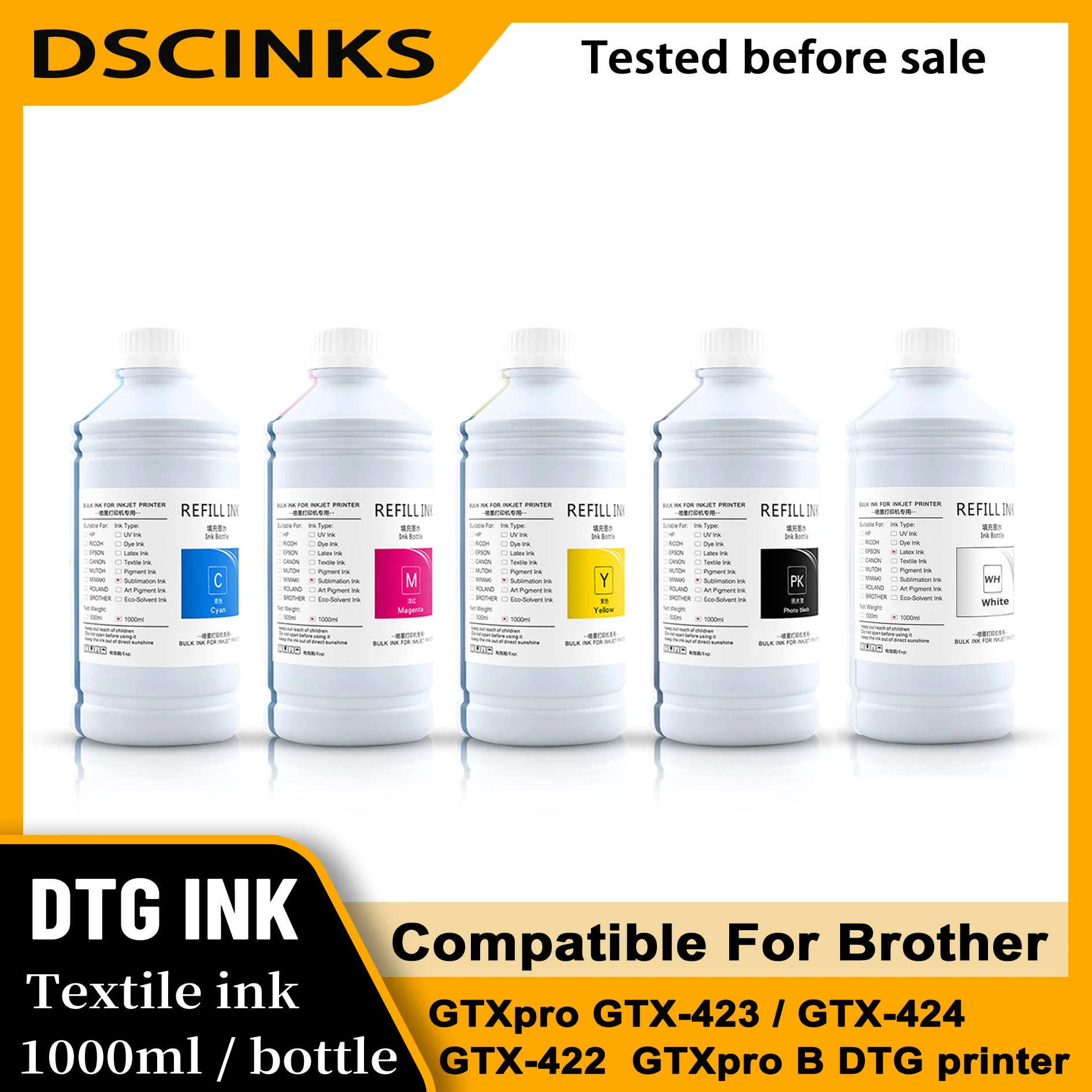 1000ml DTG ink Textile Ink For Brother GTXpro GTX-423 GTX-424 GTX-422 GTXpro B DTG printer GTX ink
1000ml DTG ink Textile Ink For Brother GTXpro GTX-423 GTX-424 GTX-422 GTXpro B DTG printer GTX ink