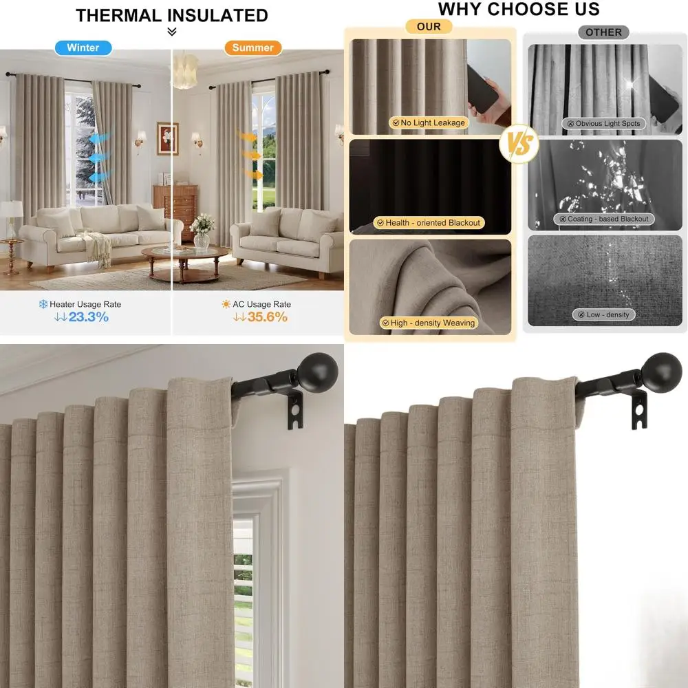 Шторы блэкаут с льняной текстурой, 96 дюймов в длину, 2 панели, термоизолирующие, шумопоглощающие, для гостиной и спальни (Ш52xД96, черные)
Шторы блэкаут с льняной текстурой, 96 дюймов в длину, 2 панели, термоизолирующие, шумопоглощающие, для гостиной и спальни (Ш52xД96, черные)