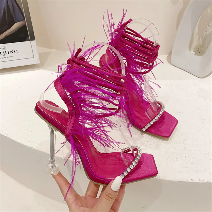 New Fashion Show Style Square Toe Women's Shoes With Rhinestones Feathers Straight Stripes Summer High-Heeled Sandals For Women
New Fashion Show Style Square Toe Women's Shoes With Rhinestones Feathers Straight Stripes Summer High-Heeled Sandals For Women