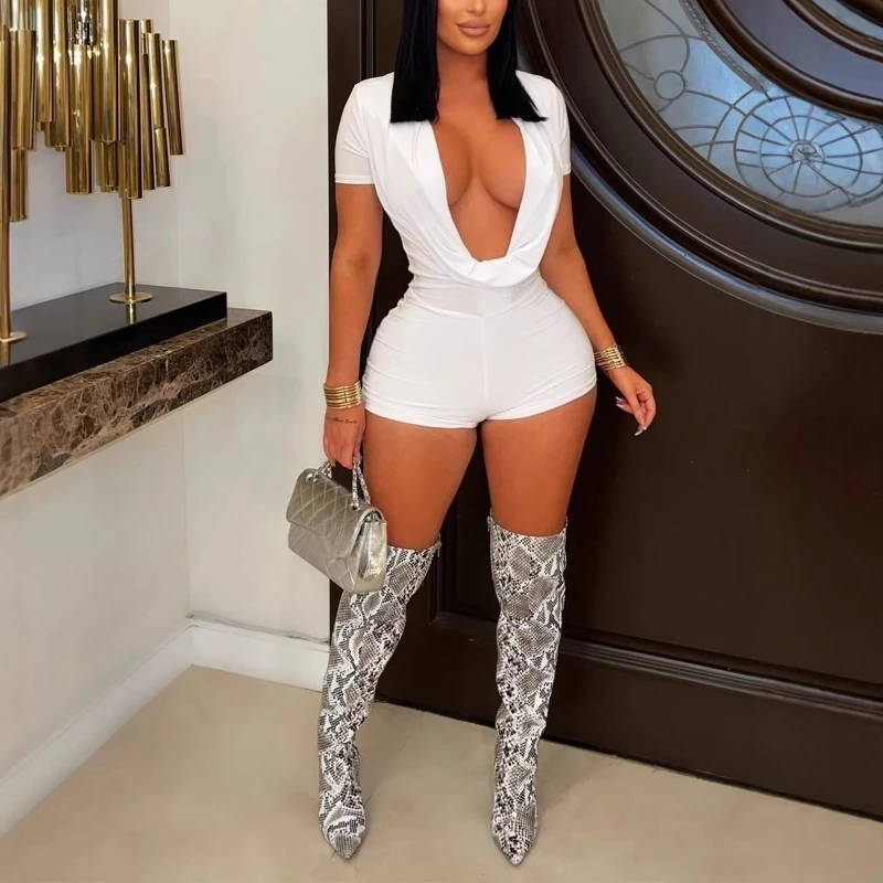 Sexy Solid Deep V-neck Short-sleeve White Playsuits Rompers Women Summer Bodycon Short Jumpsuit for Women
Sexy Solid Deep V-neck Short-sleeve White Playsuits Rompers Women Summer Bodycon Short Jumpsuit for Women