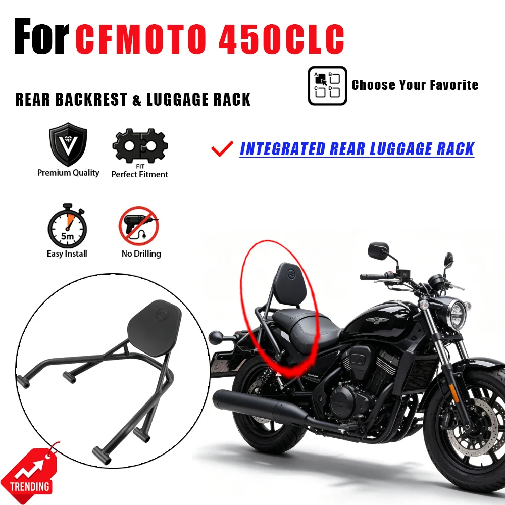 For CFMOTO 450CLC Motorcycle Rear Passenger Backrest Sissy Bar Pad Luggage Rack Bracket Accesorios Moto Respaldo Parts
For CFMOTO 450CLC Motorcycle Rear Passenger Backrest Sissy Bar Pad Luggage Rack Bracket Accesorios Moto Respaldo Parts