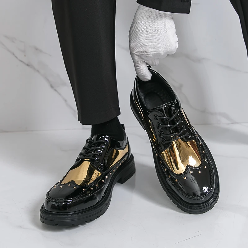 Brand Luxury Men Studded Lace Up Thick Soled Leather Shoes Fashionable Men's Comfortable Height Increasing Groom's Wedding Shoes
Brand Luxury Men Studded Lace Up Thick Soled Leather Shoes Fashionable Men's Comfortable Height Increasing Groom's Wedding Shoes