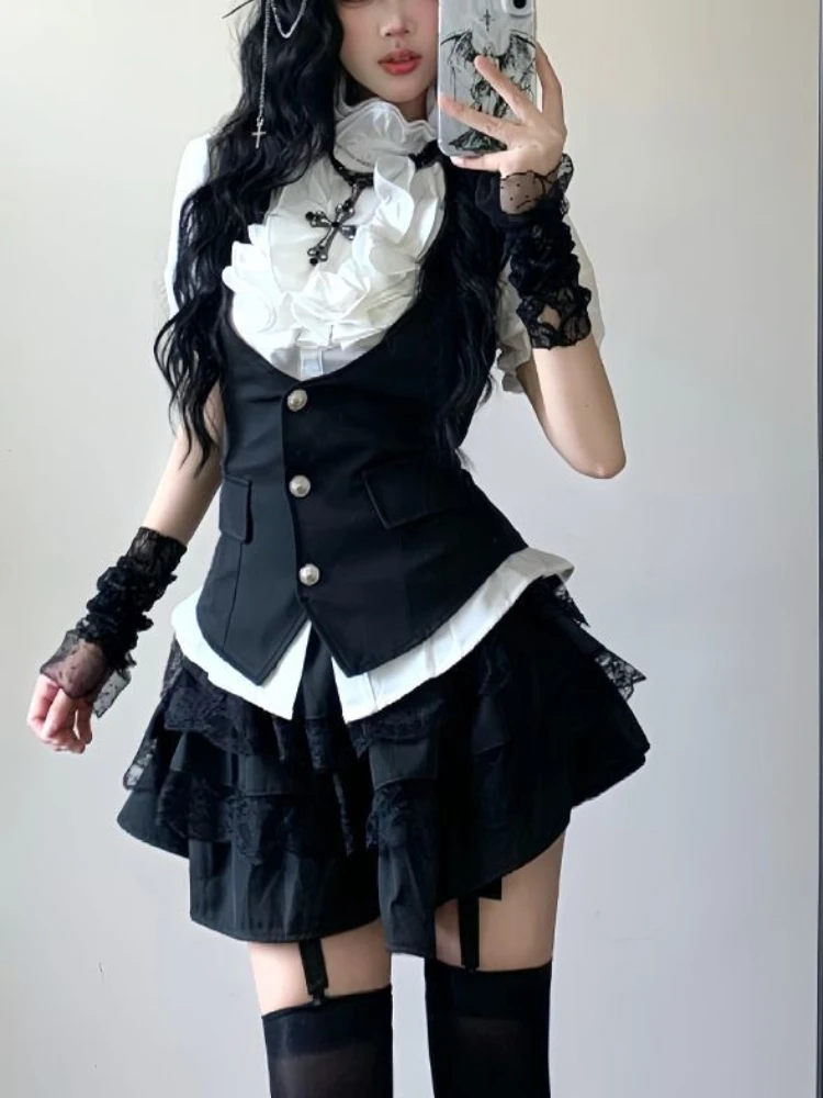 Summer Gothic Retro Elegant Woman 3 Piece Set Preppy Style Black Vest + Bow Chic Blouse +High Waist Skirt Female Y2k Korea Style
Summer Gothic Retro Elegant Woman 3 Piece Set Preppy Style Black Vest + Bow Chic Blouse +High Waist Skirt Female Y2k Korea Style
