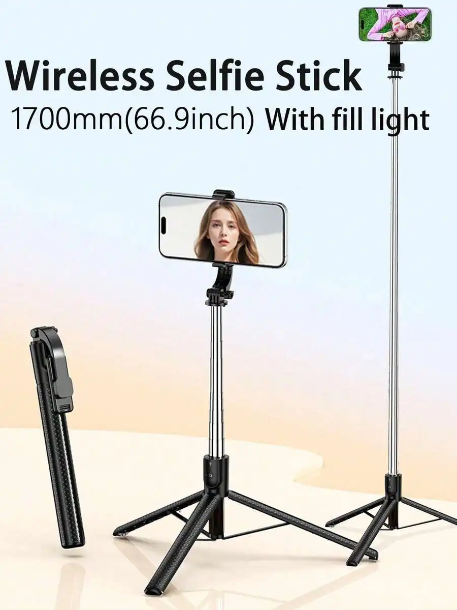 Wireless Selfie Stick 1700mm With Fill Light And Tripod For iPhone Android
Wireless Selfie Stick 1700mm With Fill Light And Tripod For iPhone Android