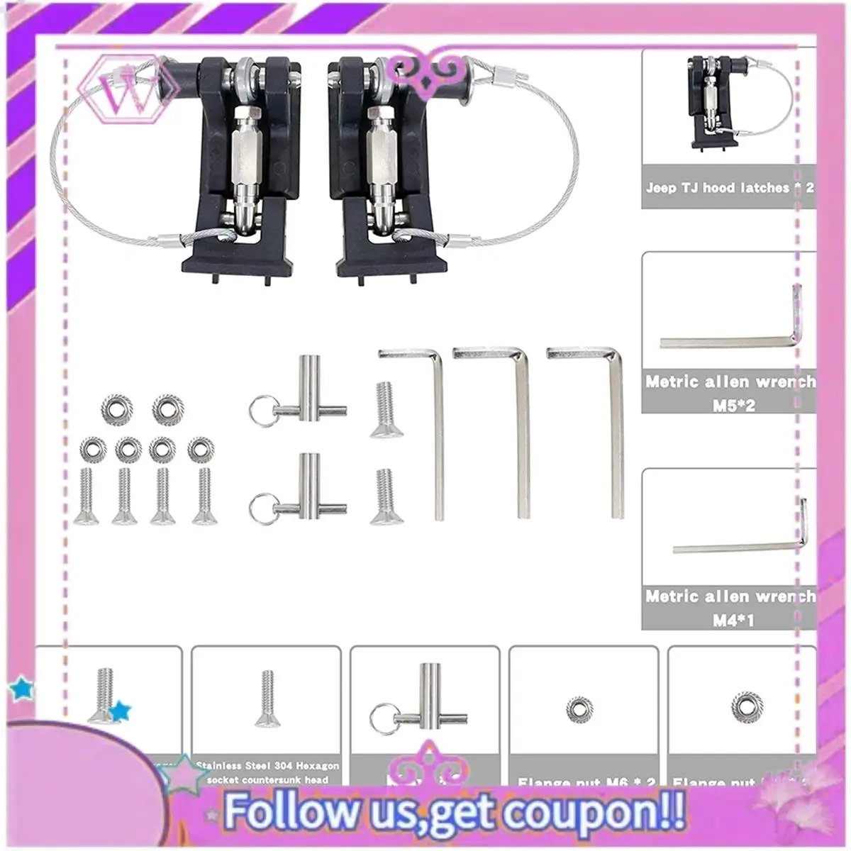 A90U-TJ Hood Latches For Jeep Wrangler TJ 1997-2006 Locking Hood Latch, Eliminate Hood Flutter Bounce, 1Pair
A90U-TJ Hood Latches For Jeep Wrangler TJ 1997-2006 Locking Hood Latch, Eliminate Hood Flutter Bounce, 1Pair
