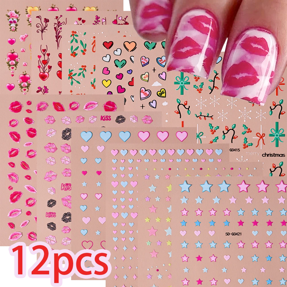 12pcs 5D Kawaii Heart Nail Art Stickers Set Sexy Red Lips/Dopamine Pentagram Love Nail Decals Self-adhesive Manicure Supplies
12pcs 5D Kawaii Heart Nail Art Stickers Set Sexy Red Lips/Dopamine Pentagram Love Nail Decals Self-adhesive Manicure Supplies