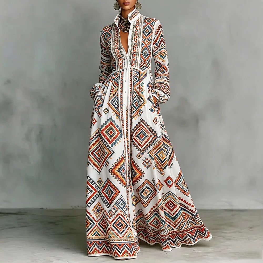 Women's Elegant Vintage Floral Paisley Maxi Dress Chic Stand Collar Long Sleeve Bohemian Loose Dress With Pockets For Party
Women's Elegant Vintage Floral Paisley Maxi Dress Chic Stand Collar Long Sleeve Bohemian Loose Dress With Pockets For Party
