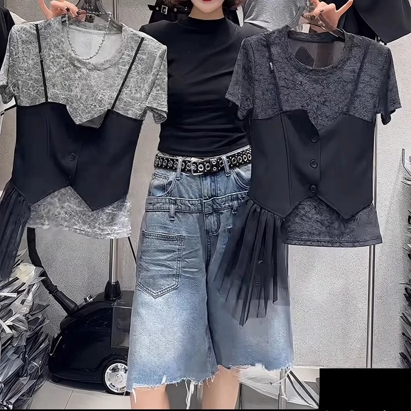 Women Fake 2-Piece Set Spliced Tie-Dye Mesh Irregular Shirt Vintage Sexy Tee Throgh Top Y2K T-Shirt Casual Holiday Streetwear
Women Fake 2-Piece Set Spliced Tie-Dye Mesh Irregular Shirt Vintage Sexy Tee Throgh Top Y2K T-Shirt Casual Holiday Streetwear