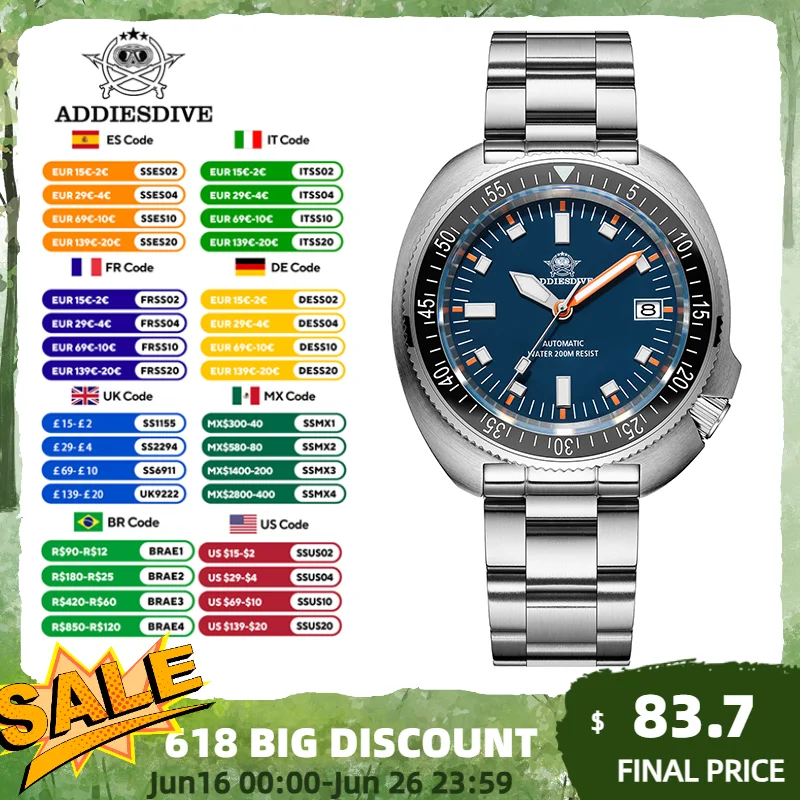 ADDIESDIVE Luxury Men's Dive Watch Automatic Mechanical NH35A 200m Waterproof Ceramic Bezel Sapphire Crystal BGW9 Lume AD2081
ADDIESDIVE Luxury Men's Dive Watch Automatic Mechanical NH35A 200m Waterproof Ceramic Bezel Sapphire Crystal BGW9 Lume AD2081
