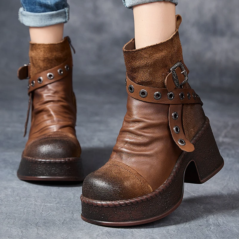 Women Motorcycle Boots Genuine Leather 2025 New Zip Round Toe Women Shoes Sewing Handmade Retro Ankle Platform Boots
Women Motorcycle Boots Genuine Leather 2025 New Zip Round Toe Women Shoes Sewing Handmade Retro Ankle Platform Boots