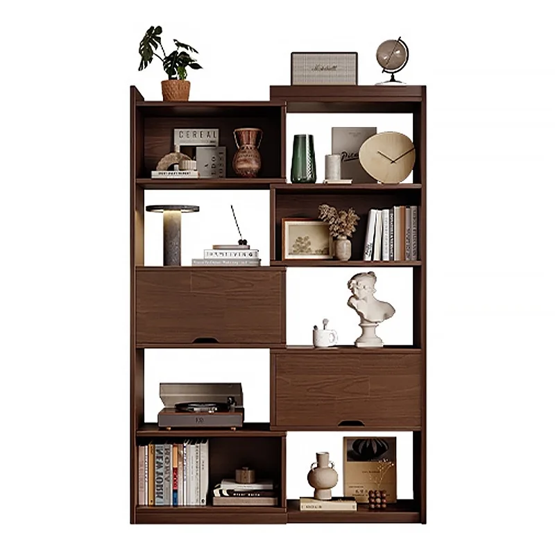 All solid wood bookcase, retractable grid storage, integrated storage against the wall, home living room
All solid wood bookcase, retractable grid storage, integrated storage against the wall, home living room