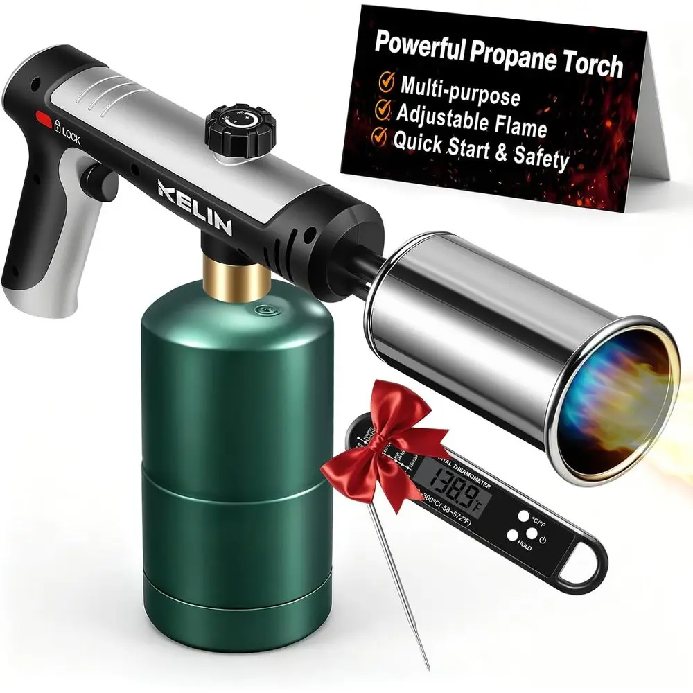 One-Touch Propane Torch with Safety Lock for Kitchen, BBQ, and Outdoor Cooking (Tank Not Included)
One-Touch Propane Torch with Safety Lock for Kitchen, BBQ, and Outdoor Cooking (Tank Not Included)
