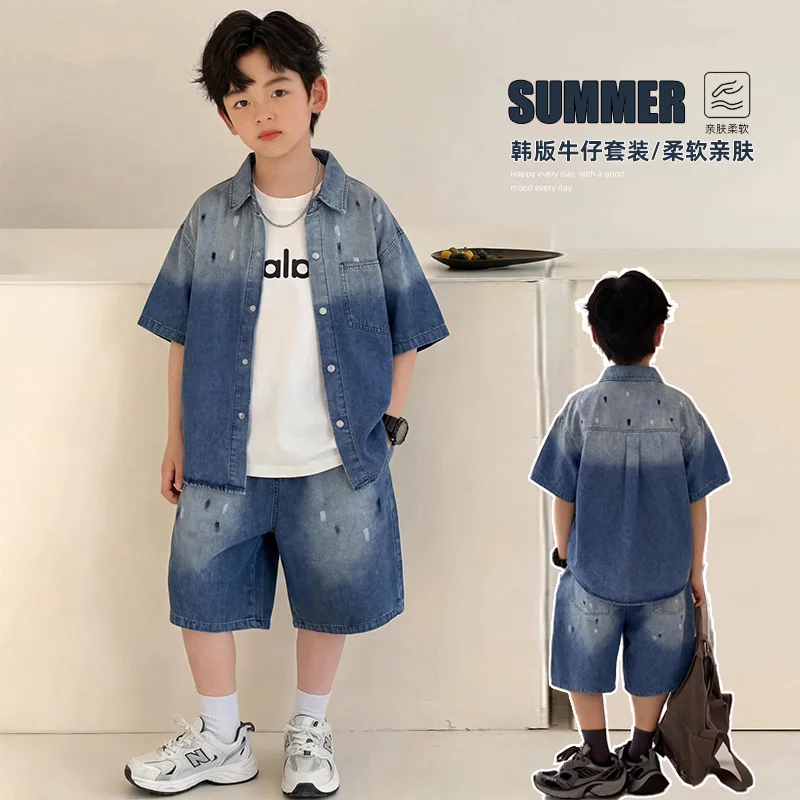 Tween Boy 2-Piece Summer Outfit Set Size 4-14Y Draw Printing Tie-Dye Shirt And Jeans Shorts Casual Fashion Clothing for Students
Tween Boy 2-Piece Summer Outfit Set Size 4-14Y Draw Printing Tie-Dye Shirt And Jeans Shorts Casual Fashion Clothing for Students