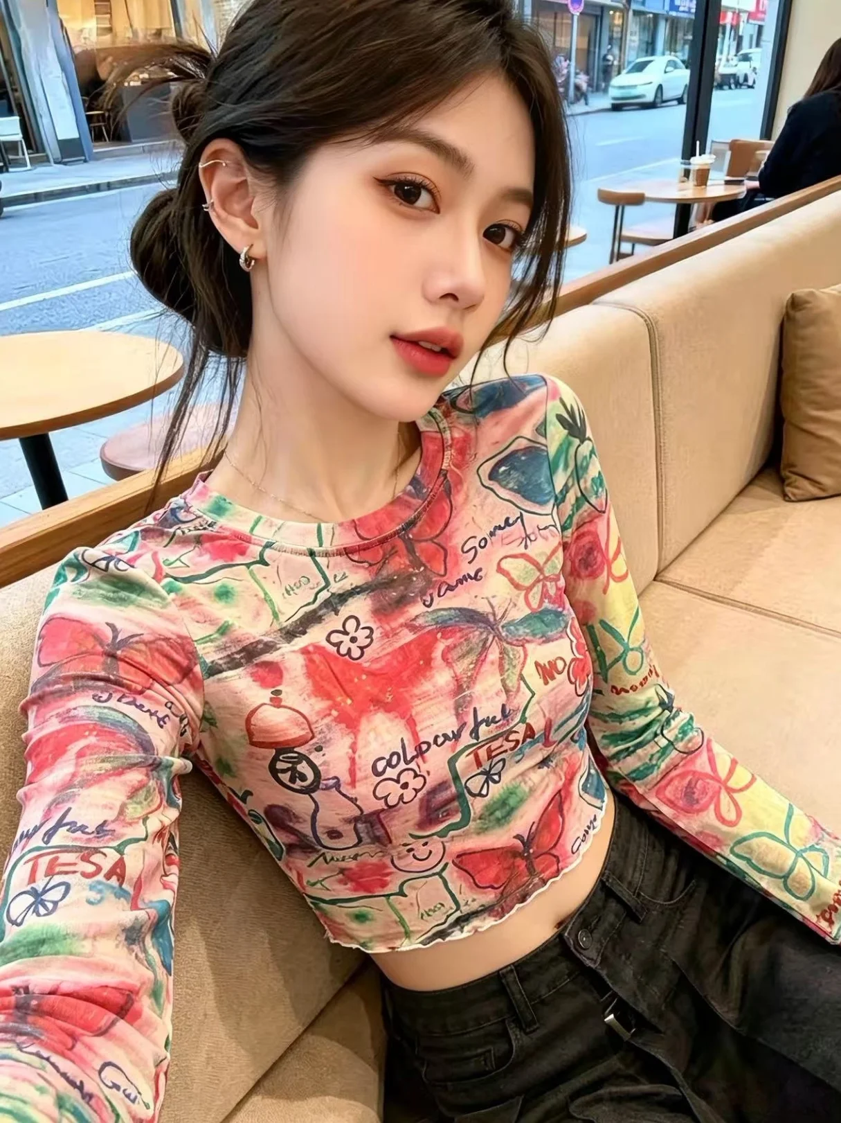 Dopamine Color Paint Graffiti Long Sleeve Mesh T-Shirt Women's Summer Short Style Sun Protection Cover up Korean Style Slim Fit
Dopamine Color Paint Graffiti Long Sleeve Mesh T-Shirt Women's Summer Short Style Sun Protection Cover up Korean Style Slim Fit