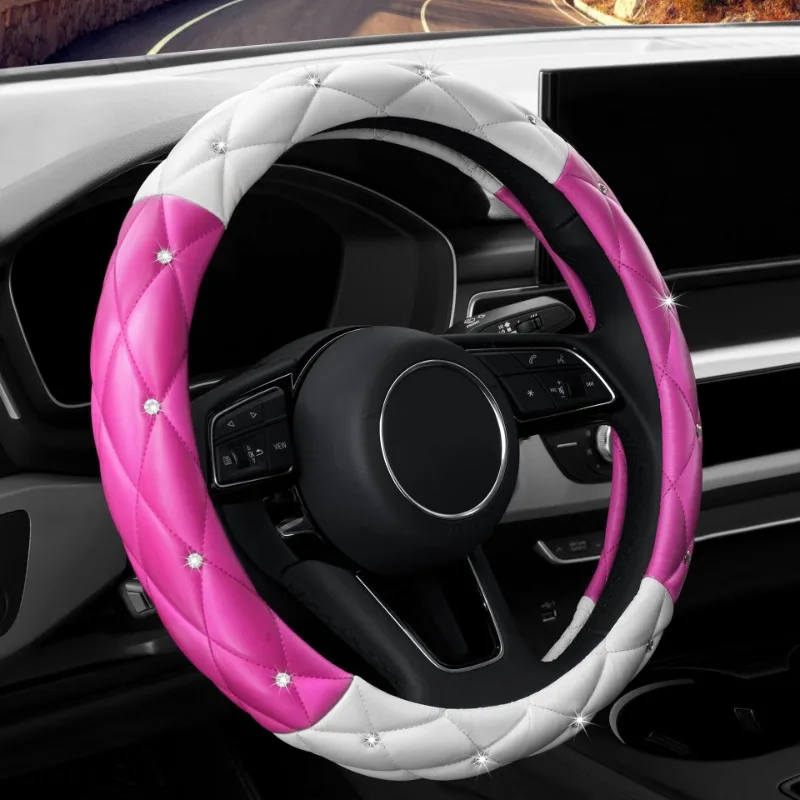 Car steering wheel cover, rhinestone, all season universal soft leather, anti slip square belt, shiny handlebar cover
Car steering wheel cover, rhinestone, all season universal soft leather, anti slip square belt, shiny handlebar cover