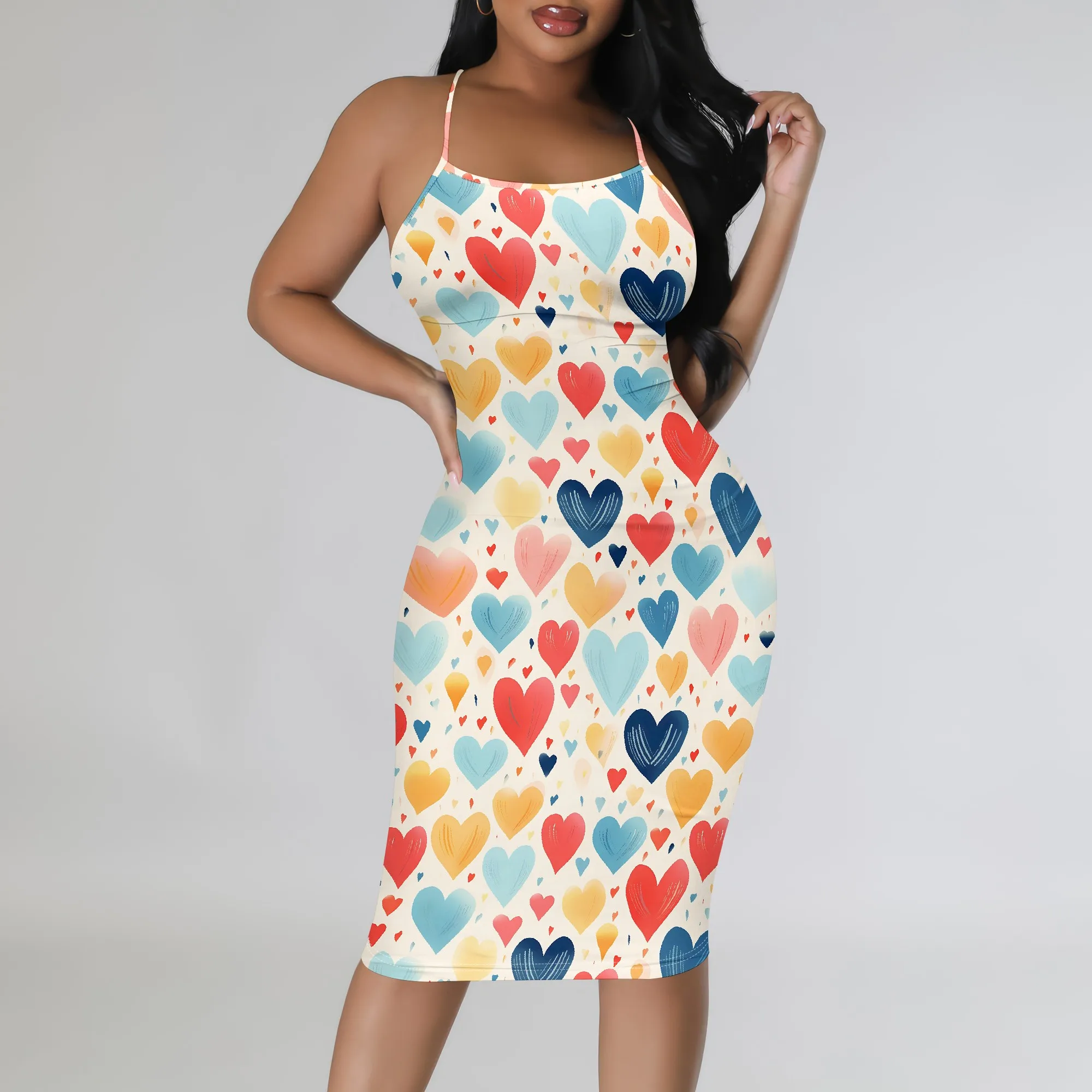 Women's Summer Boho Heart Print Bodycon Midi Dress Sexy Stretchy for Picnic Vacation Festival Rave
Women's Summer Boho Heart Print Bodycon Midi Dress Sexy Stretchy for Picnic Vacation Festival Rave