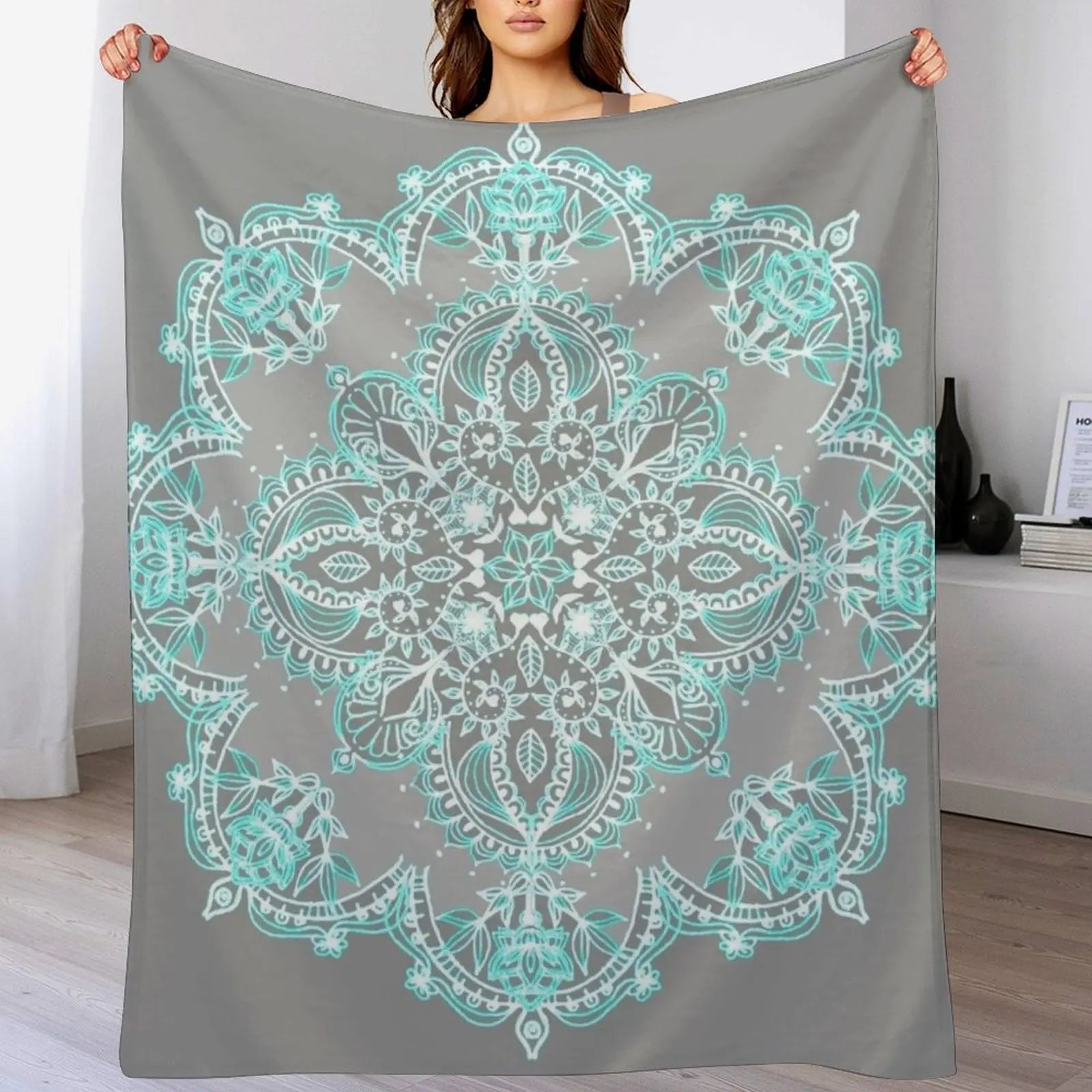 Teal and Aqua Lace Mandala on Grey Throw Blanket Versatile Cozy Throw Blanket for All Occasions
Teal and Aqua Lace Mandala on Grey Throw Blanket Versatile Cozy Throw Blanket for All Occasions