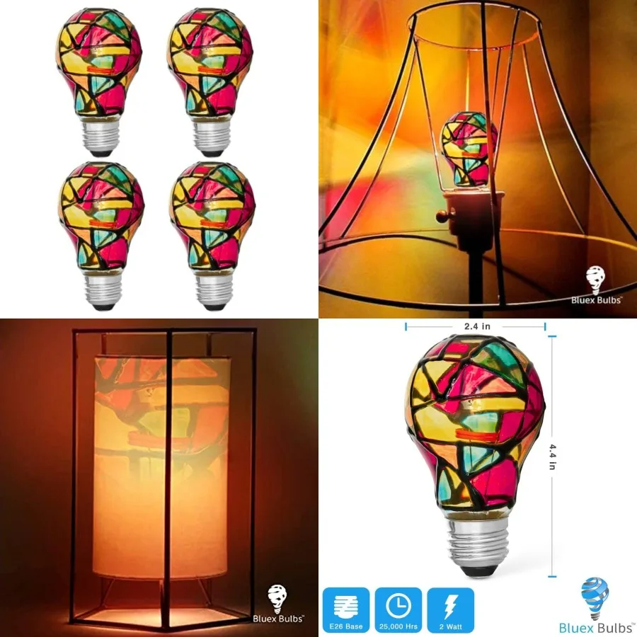 Tiffany Stained Glass Light Bulbs - A19 W 5W Equivalent Base Mosaic Night and Party Light
Tiffany Stained Glass Light Bulbs - A19 W 5W Equivalent Base Mosaic Night and Party Light