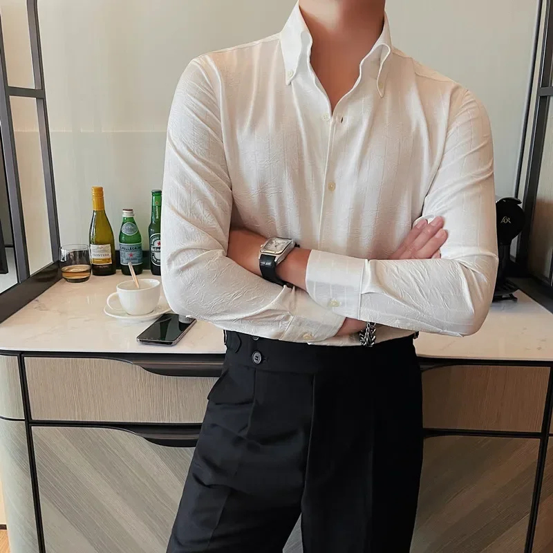 Camisas De Hombre Корейская роскошная одежда Высококачественные рубашки в темную полоску с длинными рукавами для мужчин Slim Fit Формальная мужская социальная рубашка
Camisas De Hombre Корейская роскошная одежда Высококачественные рубашки в темную полоску с длинными рукавами для мужчин Slim Fit Формальная мужская социальная рубашка