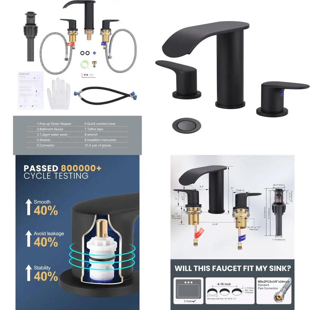 8 широко распространенных матовых черных смесителей для раковины в ванной комнате с 3 отверстиями и двумя ручками, выдвижным сливом и шлангами подачи
8 широко распространенных матовых черных смесителей для раковины в ванной комнате с 3 отверстиями и двумя ручками, выдвижным сливом и шлангами подачи